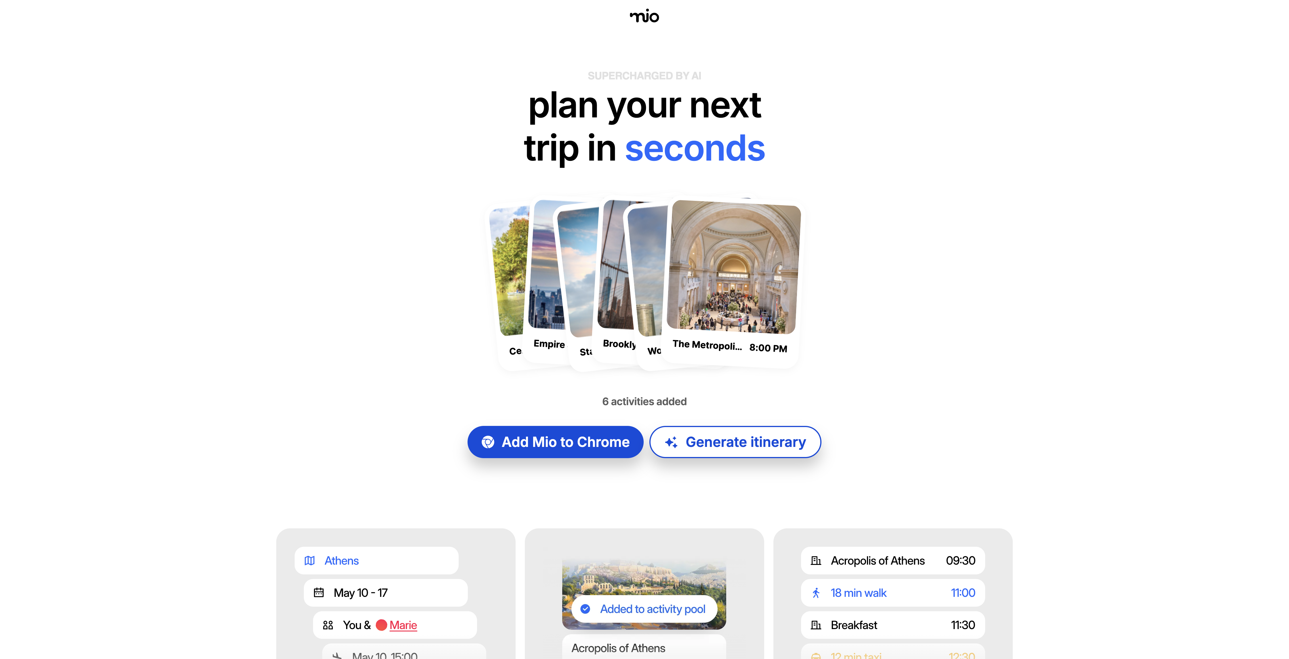 Mio | AI Travel Planning tool for Travelers